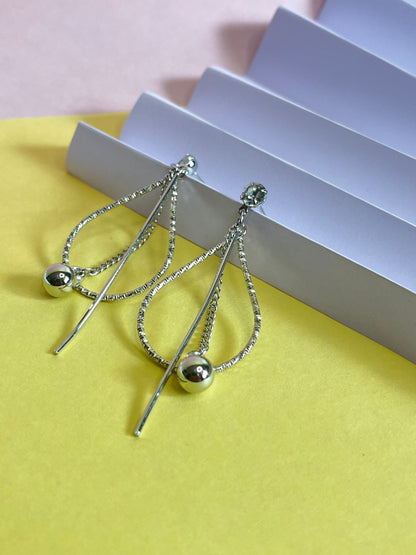 Long Silver With oval Earrings