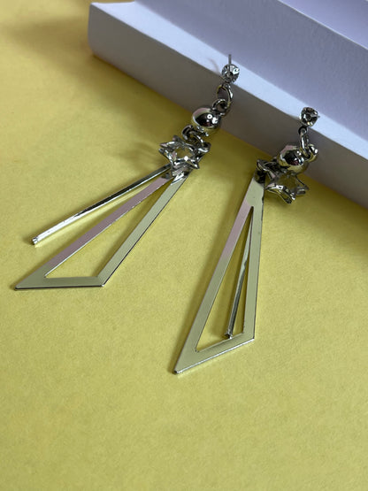 Long Silver Triangle Earring