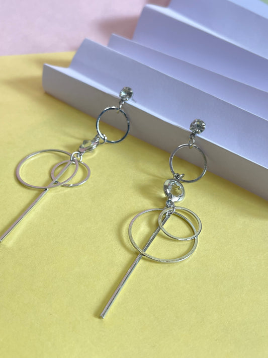 Long Silver circle Earring